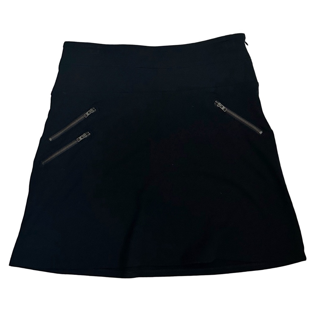 Athleta Black Sleek Ponte Knit Moto A-Line Above Knee Skirt - Zipper Pockets